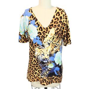 Vintage Y2k Cheetah Leopard Floral V Neck Sweater Size S Pierri New York